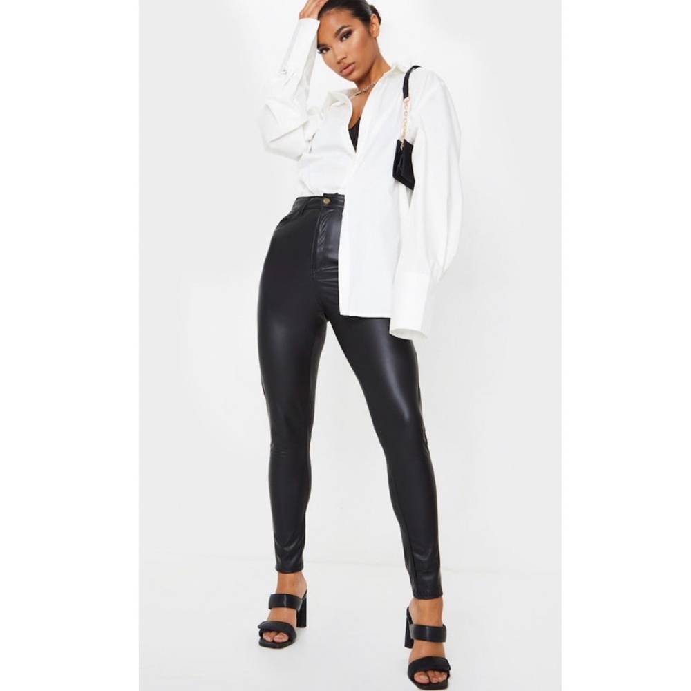PrettyLittleThing Button Up PU Skinny Trouser